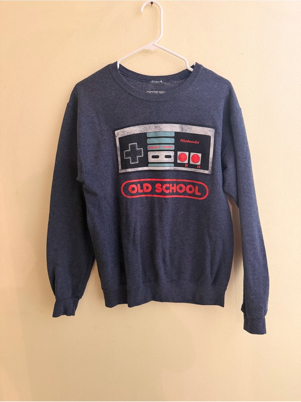 Nintendo Navy Crewneck Sweater with Retro Controller Graphic